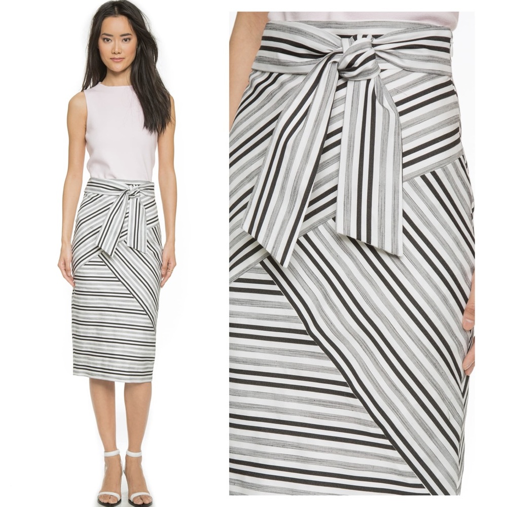 Milly Striped Tie Midi Skirt
